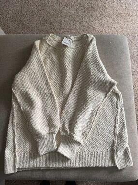 Free People Cream Textured Crewneck Sweater